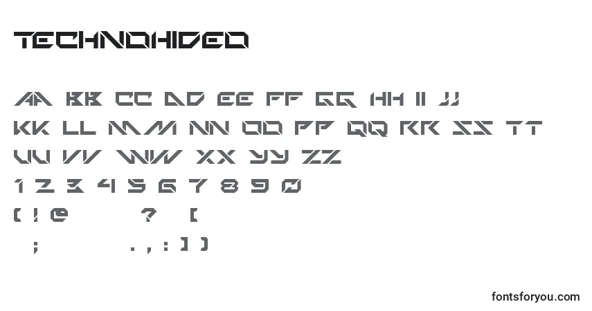 Fuente TechnoHideo - alfabeto, números, caracteres especiales