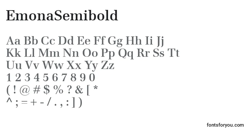 Czcionka EmonaSemibold – alfabet, cyfry, specjalne znaki