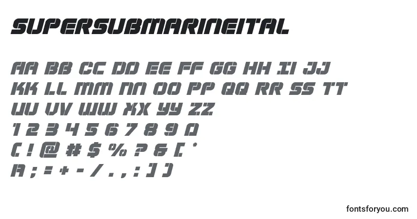 Шрифт Supersubmarineital – алфавит, цифры, специальные символы