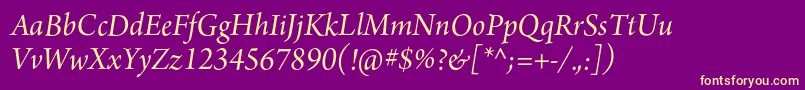 Fonte ArnoproItalic18pt – fontes amarelas em um fundo roxo