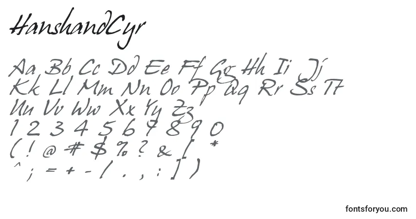 Schriftart HanshandCyr – Alphabet, Zahlen, spezielle Symbole