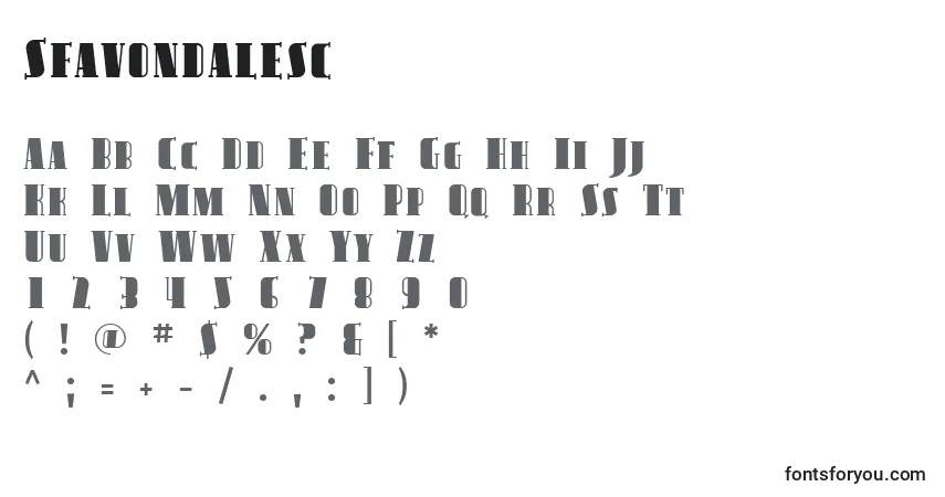 Schriftart Sfavondalesc – Alphabet, Zahlen, spezielle Symbole