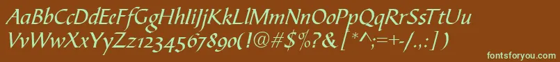 CalligraphscriptRegular Font – Green Fonts on Brown Background