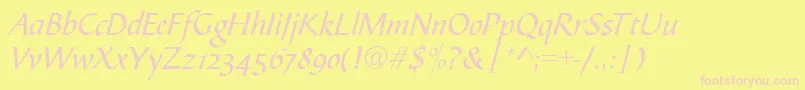 Fonte CalligraphscriptRegular – fontes rosa em um fundo amarelo