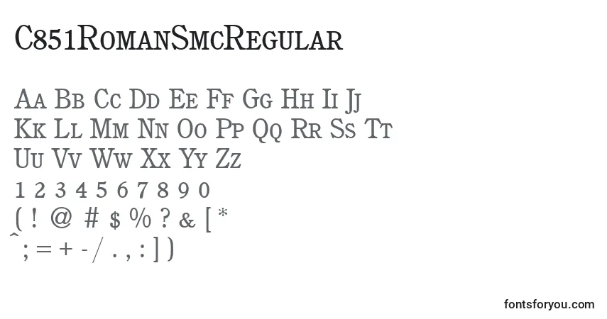 Czcionka C851RomanSmcRegular – alfabet, cyfry, specjalne znaki