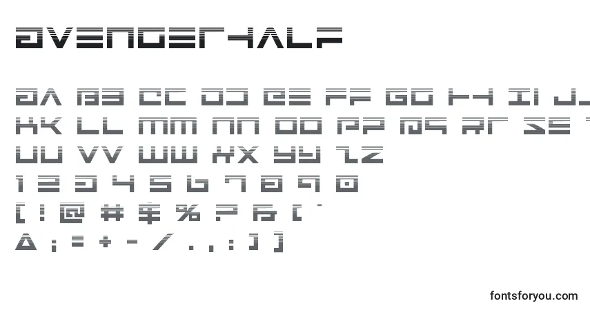 Czcionka Avengerhalf – alfabet, cyfry, specjalne znaki