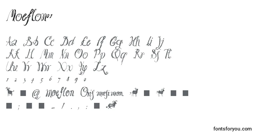 Czcionka Moeflon01 – alfabet, cyfry, specjalne znaki