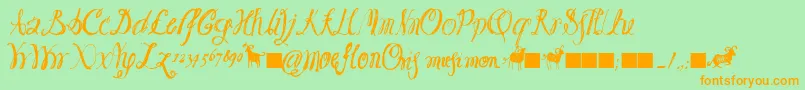 Moeflon01-Schriftart – Orangefarbene Schriften auf grünem Hintergrund