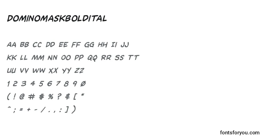 Шрифт Dominomaskboldital – алфавит, цифры, специальные символы