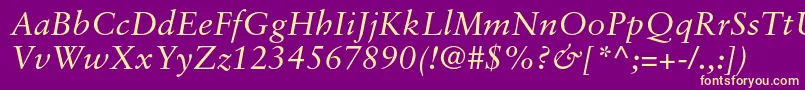 Fonte SabonltstdItalic – fontes amarelas em um fundo roxo