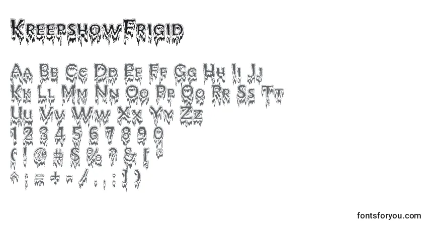 Czcionka KreepshowFrigid – alfabet, cyfry, specjalne znaki