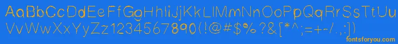 フォントMbscribbles – オレンジ色の文字が青い背景にあります。