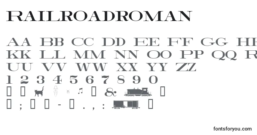 Czcionka Railroadroman – alfabet, cyfry, specjalne znaki