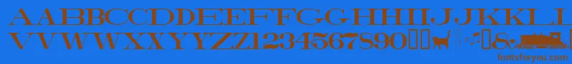 フォントRailroadroman – 茶色の文字が青い背景にあります。