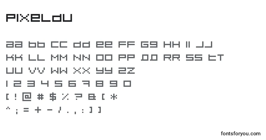 A fonte Pixeldu – alfabeto, números, caracteres especiais
