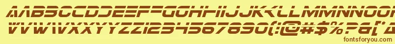 フォントEurofighterlaserital – 茶色の文字が黄色の背景にあります。