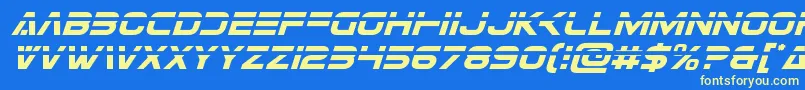 Eurofighterlaserital-Schriftart – Gelbe Schriften auf blauem Hintergrund