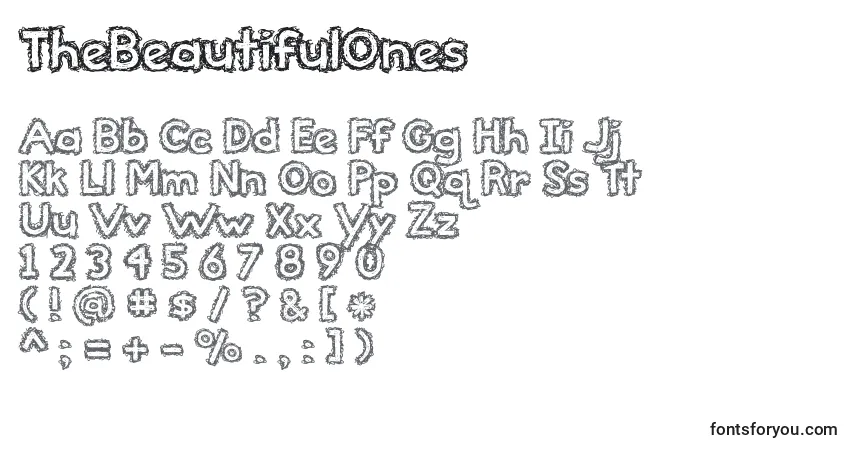 Czcionka TheBeautifulOnes – alfabet, cyfry, specjalne znaki