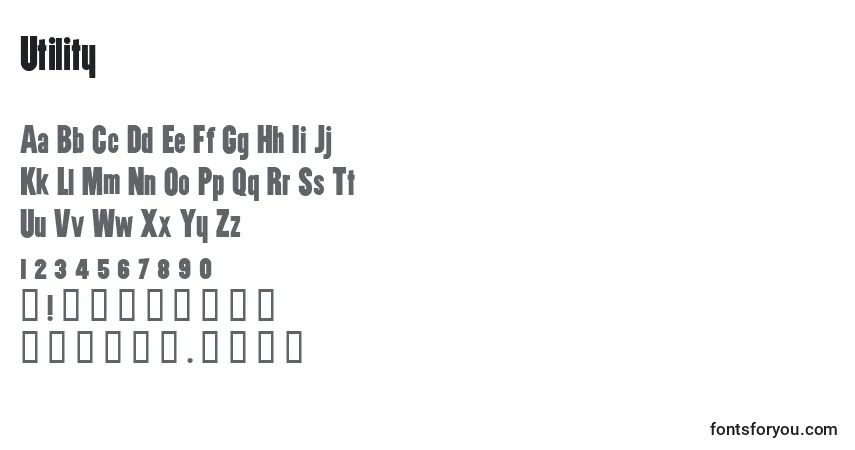 Czcionka Utility – alfabet, cyfry, specjalne znaki