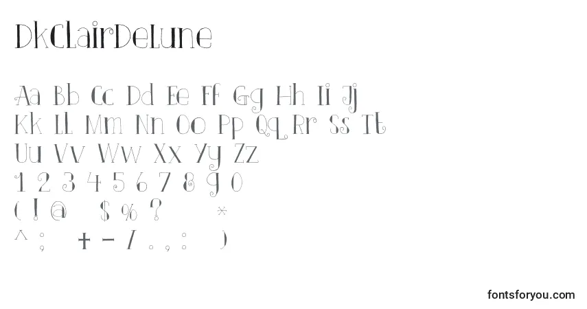 DkClairDeLune-fontti – aakkoset, numerot, erikoismerkit