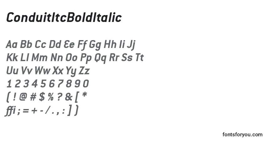 Schriftart ConduitItcBoldItalic – Alphabet, Zahlen, spezielle Symbole