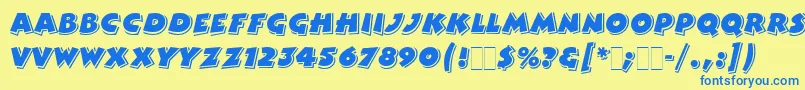 フォントBertramLetPlain – 青い文字が黄色の背景にあります。