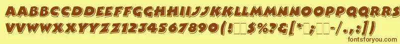 フォントBertramLetPlain – 茶色の文字が黄色の背景にあります。