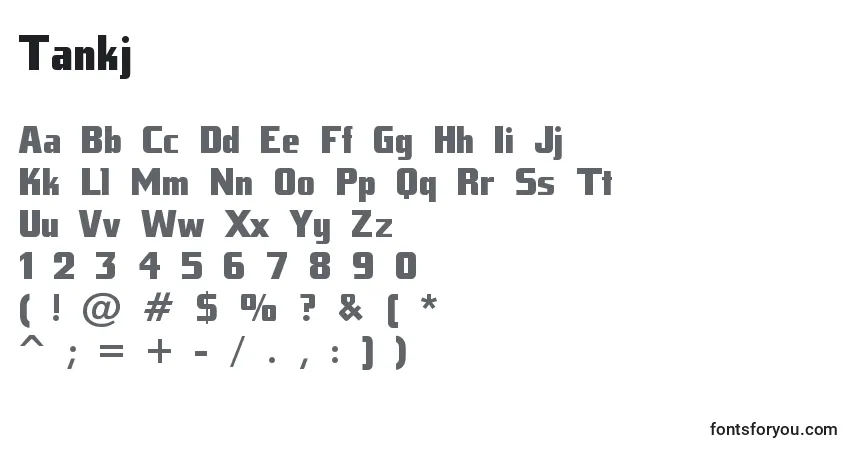 Czcionka Tankj – alfabet, cyfry, specjalne znaki