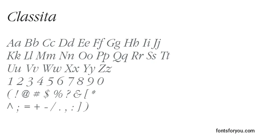 A fonte Classita – alfabeto, números, caracteres especiais
