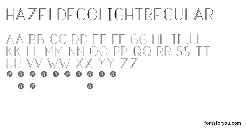 Шрифт HazeldecolightRegular (92694) – алфавит, цифры, специальные символы