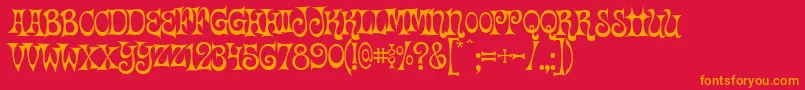 Happy Days-Schriftart – Orangefarbene Schriften auf rotem Hintergrund