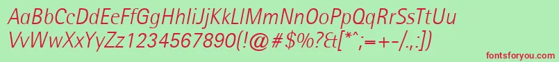 Fonte AgfarotissemisanslightItalic – fontes vermelhas em um fundo verde