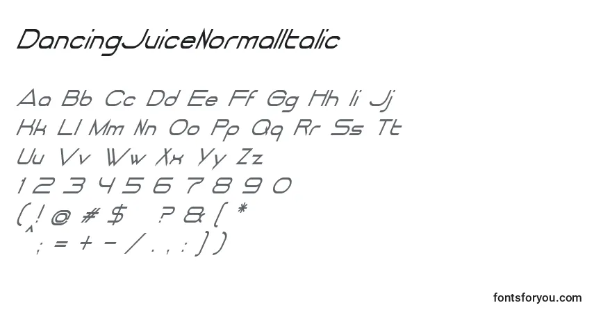 Schriftart DancingJuiceNormalItalic – Alphabet, Zahlen, spezielle Symbole