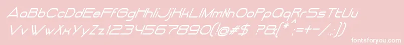 DancingJuiceNormalItalic-fontti – valkoiset fontit vaaleanpunaisella taustalla