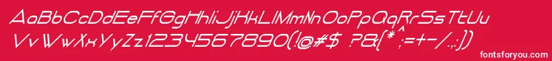 DancingJuiceNormalItalic-fontti – valkoiset fontit punaisella taustalla