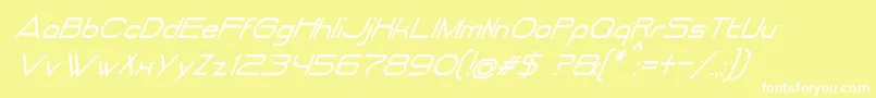 DancingJuiceNormalItalic-fontti – valkoiset fontit keltaisella taustalla
