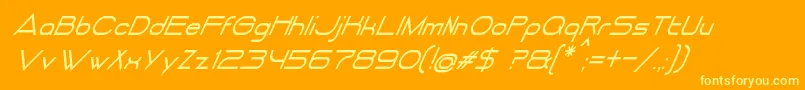 DancingJuiceNormalItalic-fontti – keltaiset fontit oranssilla taustalla