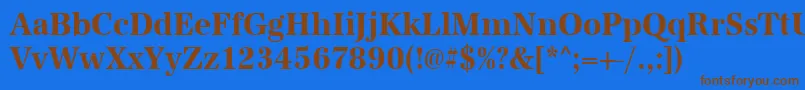 フォントUrwantiquatextnarBold – 茶色の文字が青い背景にあります。