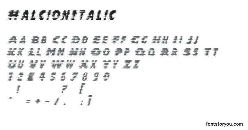 Czcionka HalcionItalic – alfabet, cyfry, specjalne znaki