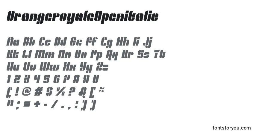 Czcionka OrangeroyaleOpenitalic – alfabet, cyfry, specjalne znaki