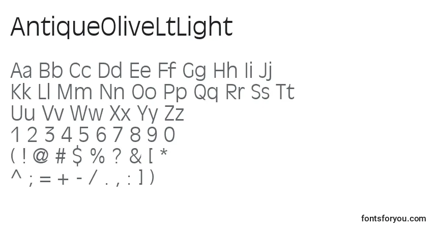 Шрифт AntiqueOliveLtLight – алфавит, цифры, специальные символы