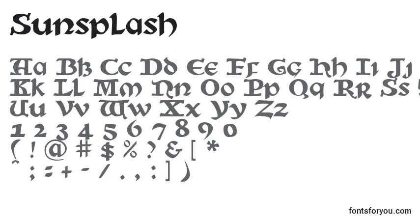Schriftart Sunsplash – Alphabet, Zahlen, spezielle Symbole