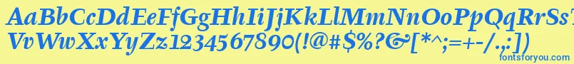 Czcionka TyfaItcBoldItalic – niebieskie czcionki na żółtym tle