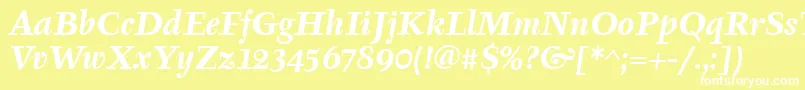 TyfaItcBoldItalic-Schriftart – Weiße Schriften auf gelbem Hintergrund