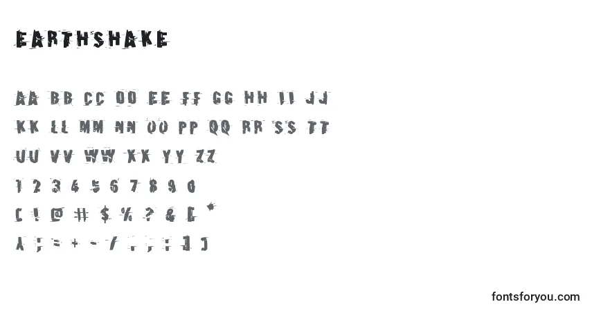 A fonte Earthshake – alfabeto, números, caracteres especiais