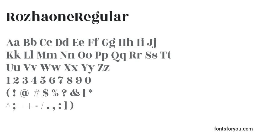 Czcionka RozhaoneRegular – alfabet, cyfry, specjalne znaki