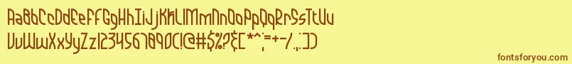 フォントQuarantineBrk – 茶色の文字が黄色の背景にあります。