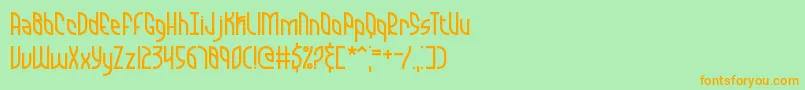 フォントQuarantineBrk – オレンジの文字が緑の背景にあります。