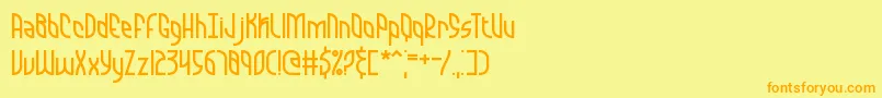 フォントQuarantineBrk – オレンジの文字が黄色の背景にあります。