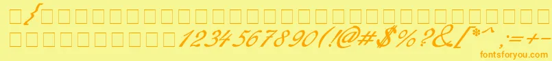 フォントRedinger – オレンジの文字が黄色の背景にあります。